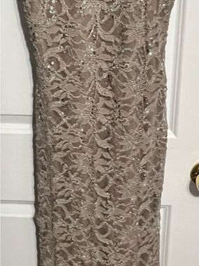 R&M Richards Taupe Lace Maxi Dress with Sequins
